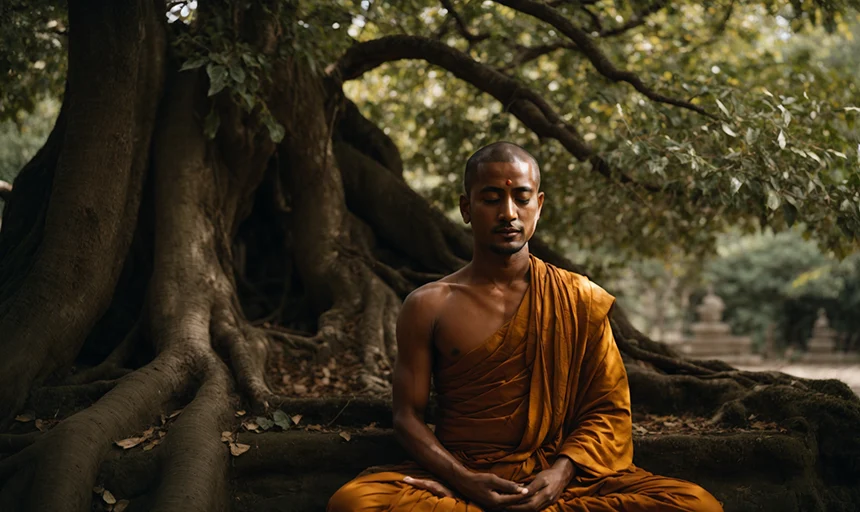 Buddha meditiert unter dem Bodhi-Baum