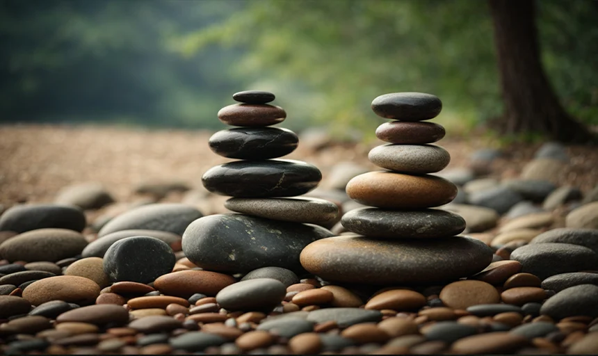 Gestapelte Zen-Steine repräsentieren die Vorteile der Zen-Meditation